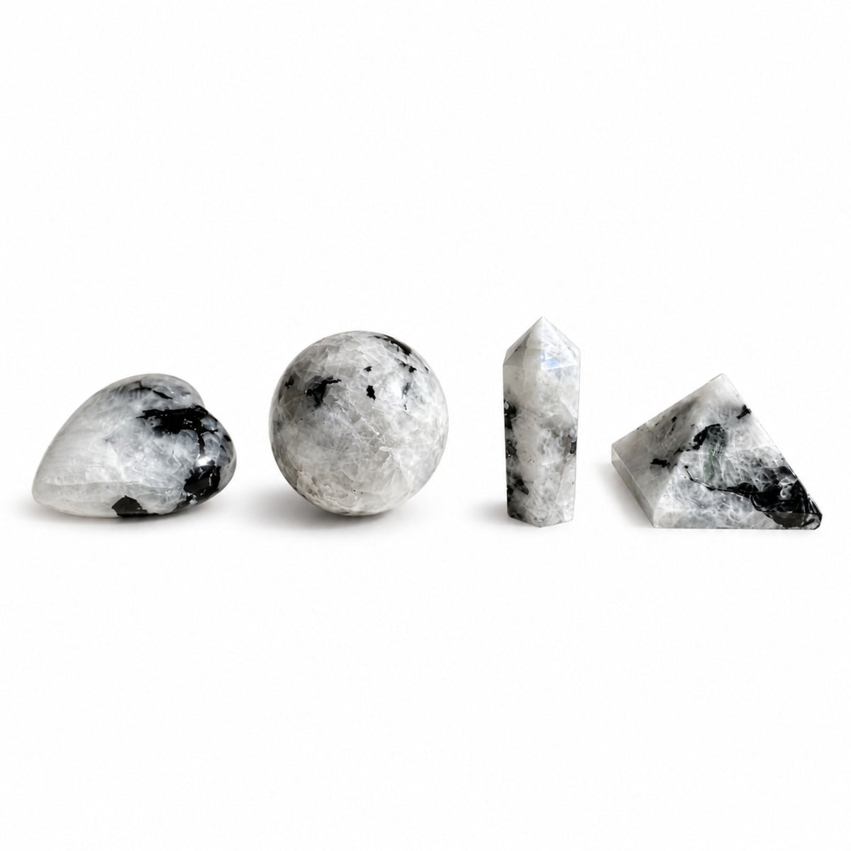 Set 4 Formes Pierre de Lune Arc-en-Ciel – Labradorite Blanche Naturelle