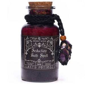Potion de sortilège de bain de sorcière ancienne et amulette en cristal d'améthyste – Séduction - Bien-Être Spirituel