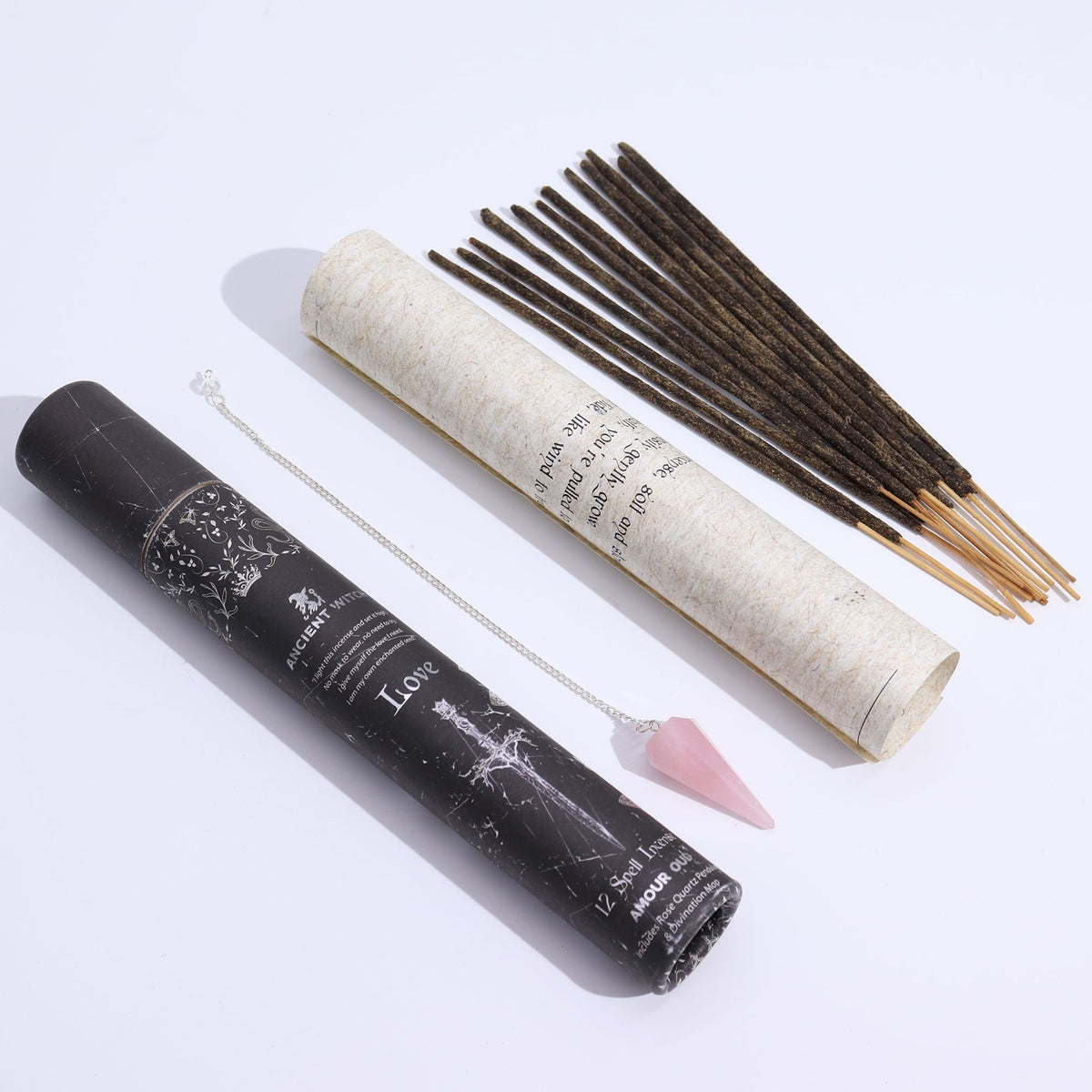 Encens de sortilège de sorcière ancienne - Amour – Pendule en quartz rose - Bien-Être Spirituel