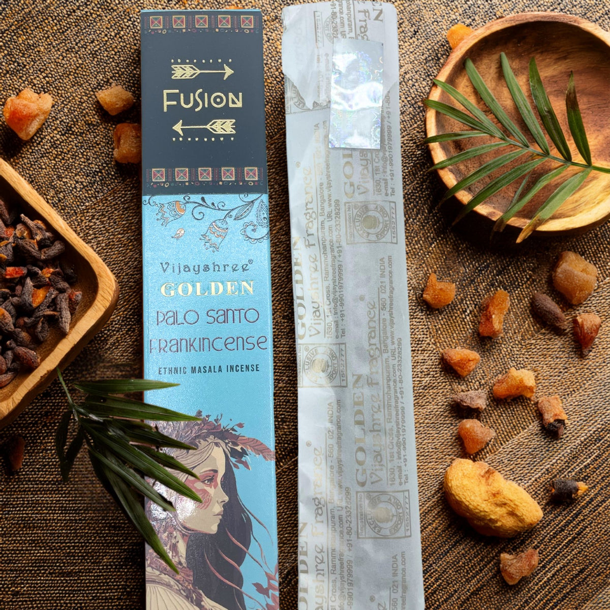 Bâtonnets d'encens à la résine de palo santo et oliban dorés 15 g - Bien-Être Spirituel