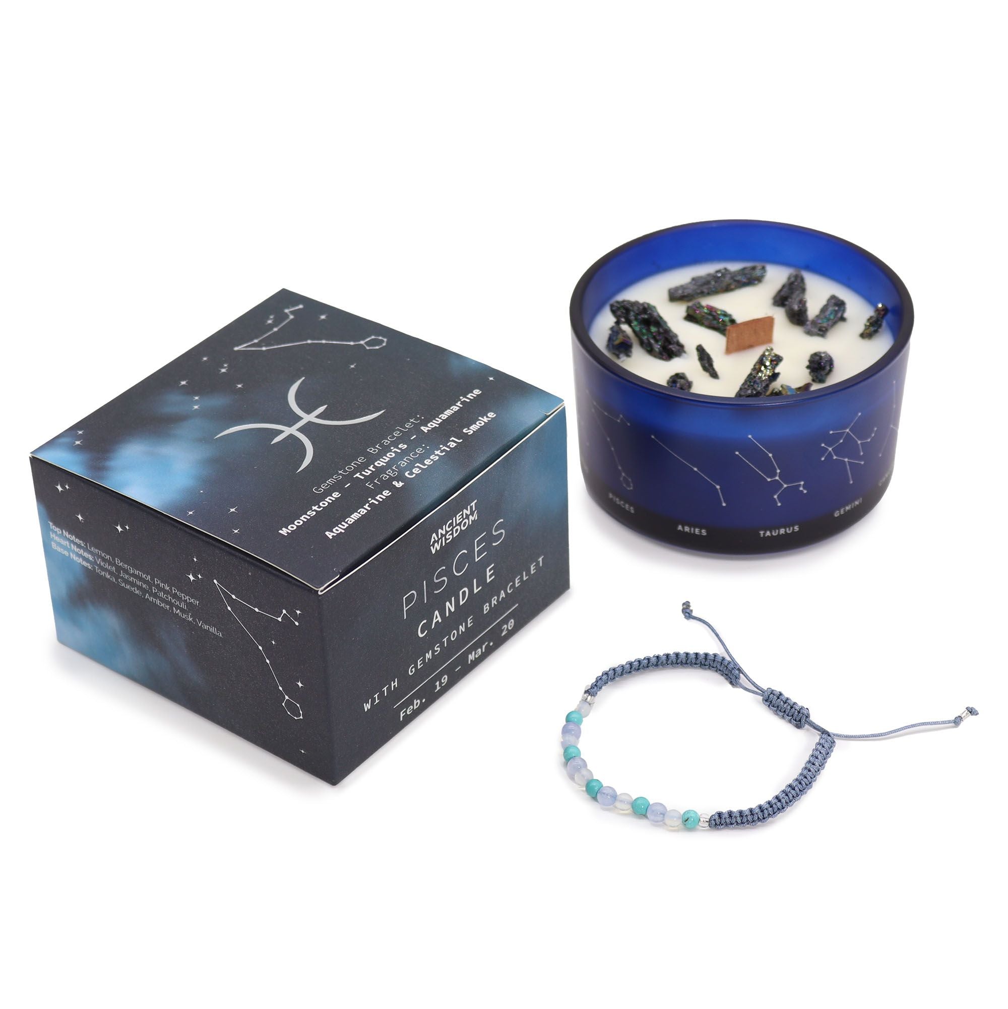 Bougie  zodiaque du Poisson avec bracelet en pierre précieuse