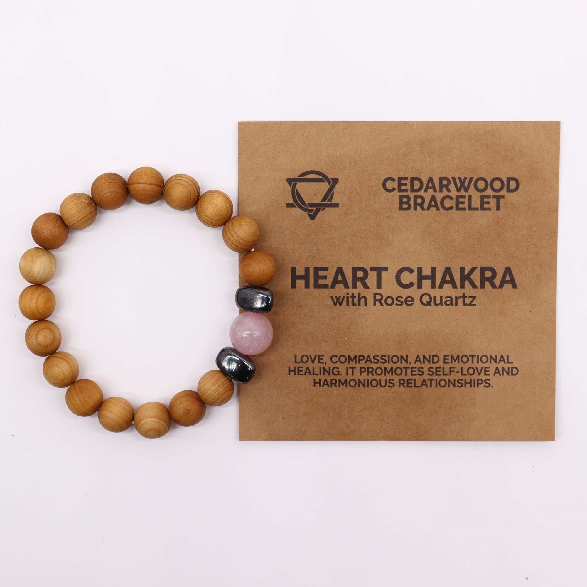 Bracelet en bois de cèdre et quartz rose