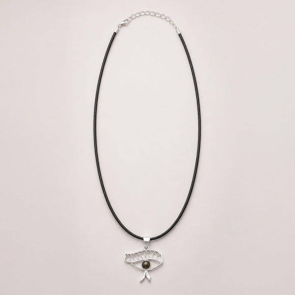 Collier Œil de Cléopâtre en Iolite – Pendentif argenté