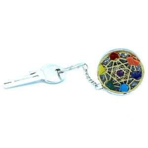 Porte-clés en orgonite – Rond, sept chakras - Bien-Être Spirituel