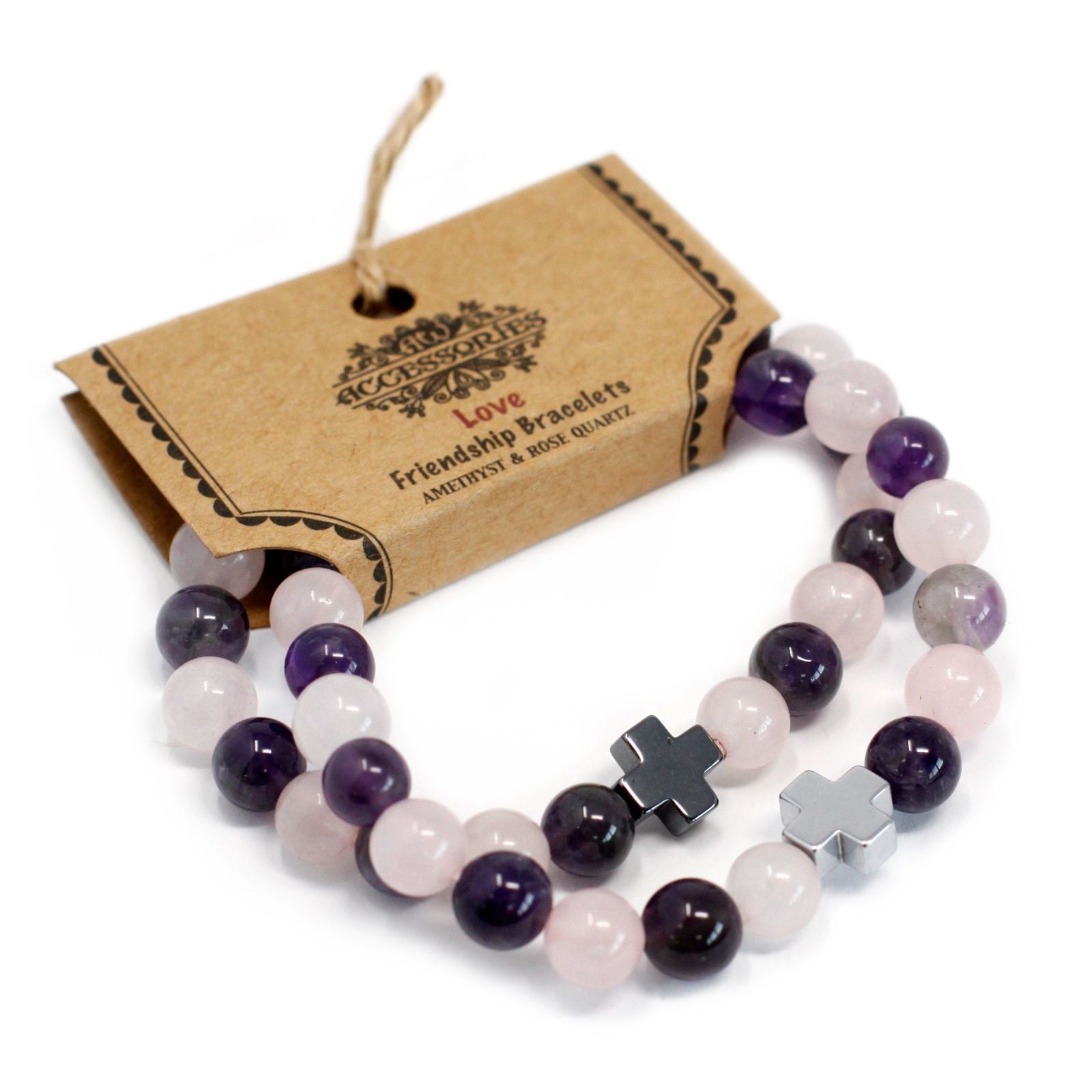 Bracelets d'amitié en pierres fines – Amour – Améthyste et quartz rose