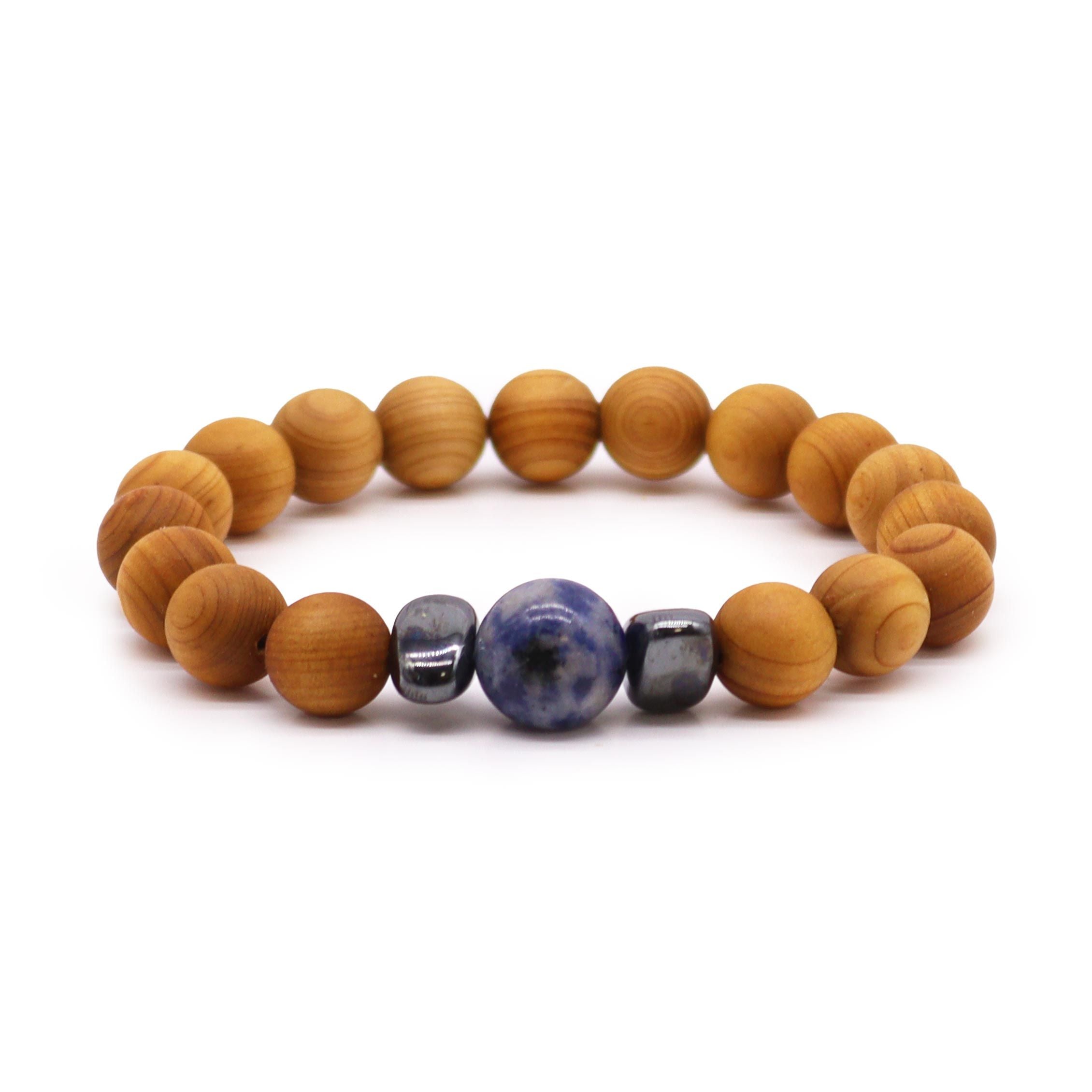 Bracelet en bois de cèdre et sodalite