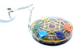 Porte-clés en orgonite – Rond, sept chakras - Bien-Être Spirituel