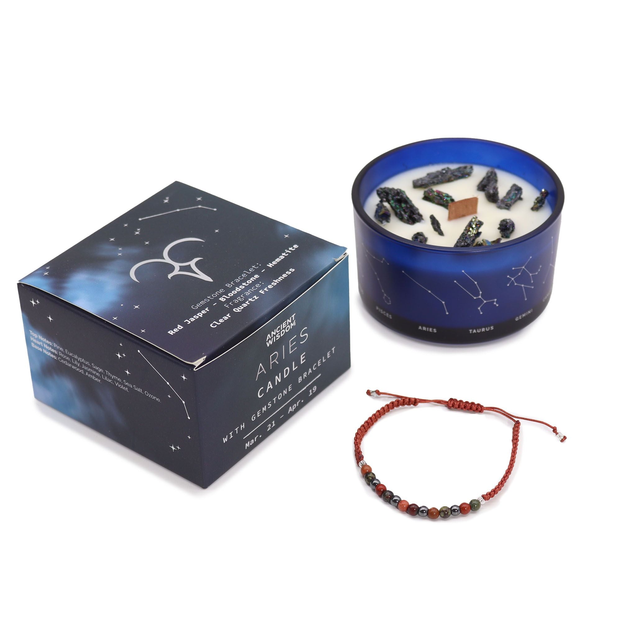 Bougie zodiaque du Bélier avec bracelet en pierre précieuse