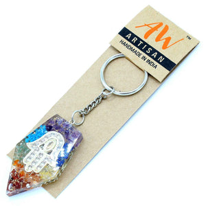 Porte-clés en orgonite – Chakra et main de Hamsa en pierres fines - Bien-Être Spirituel