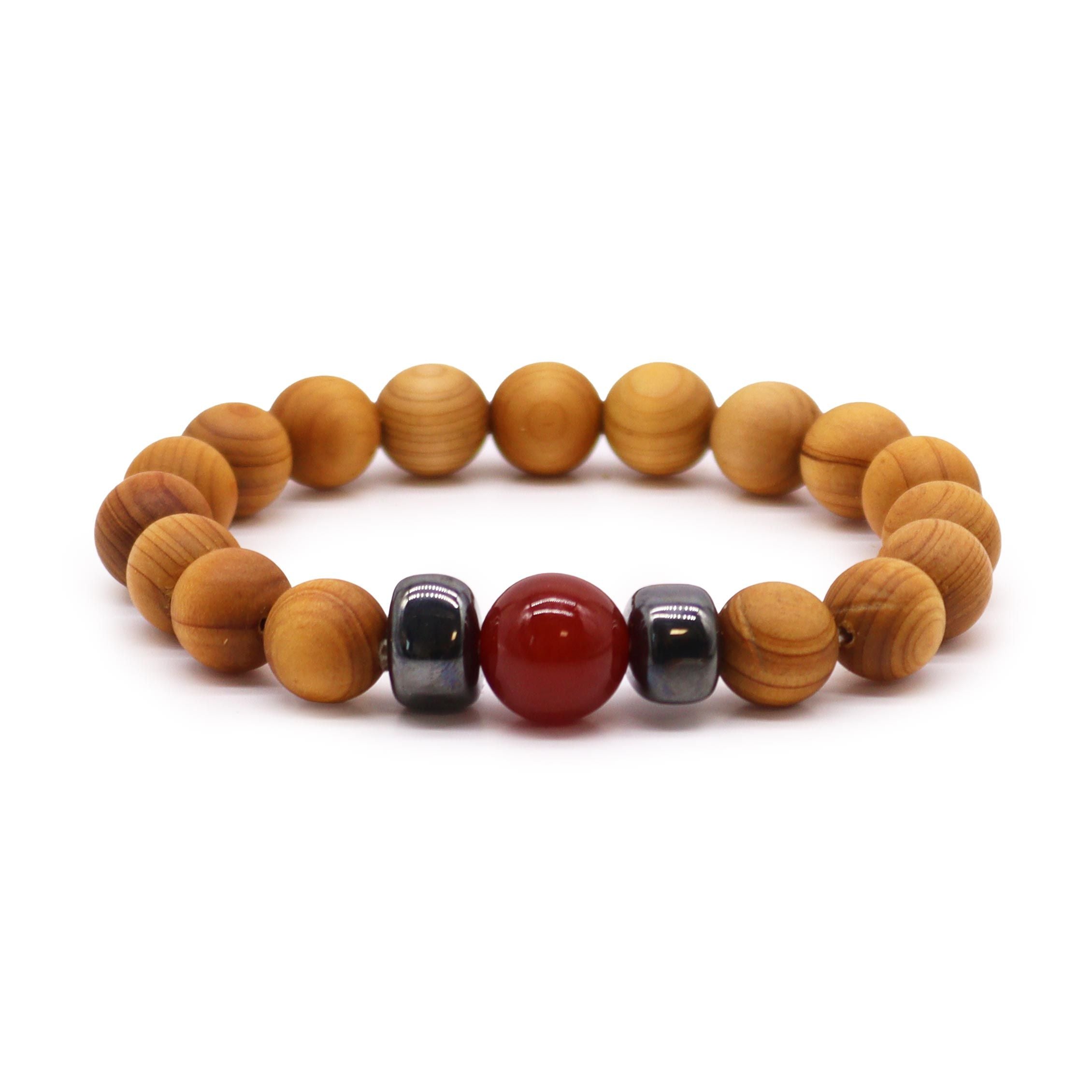 Bracelet en bois de cèdre et jaspe rouge