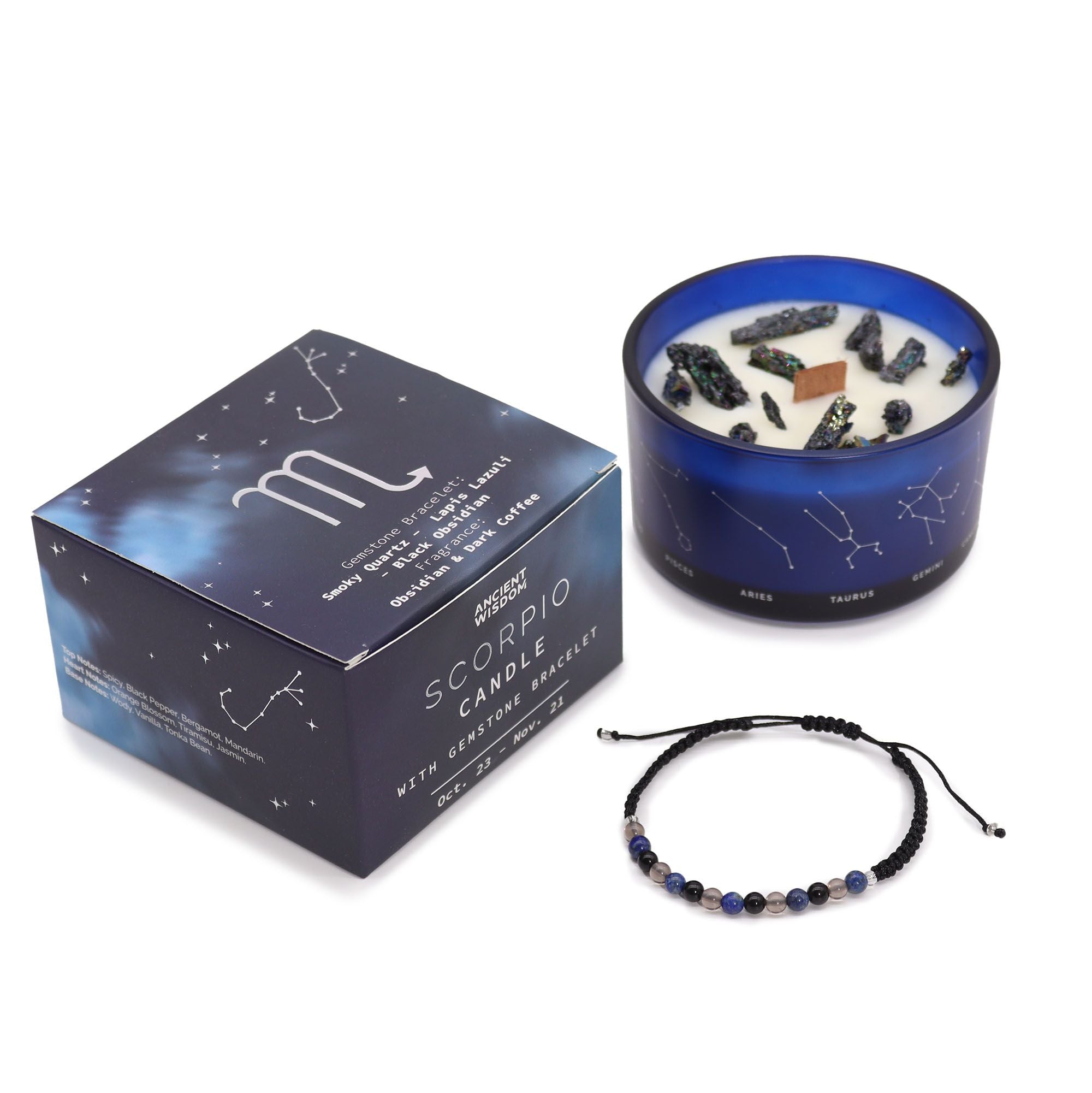 Bougie zodiaque du Scorpion avec bracelet en pierre précieuse
