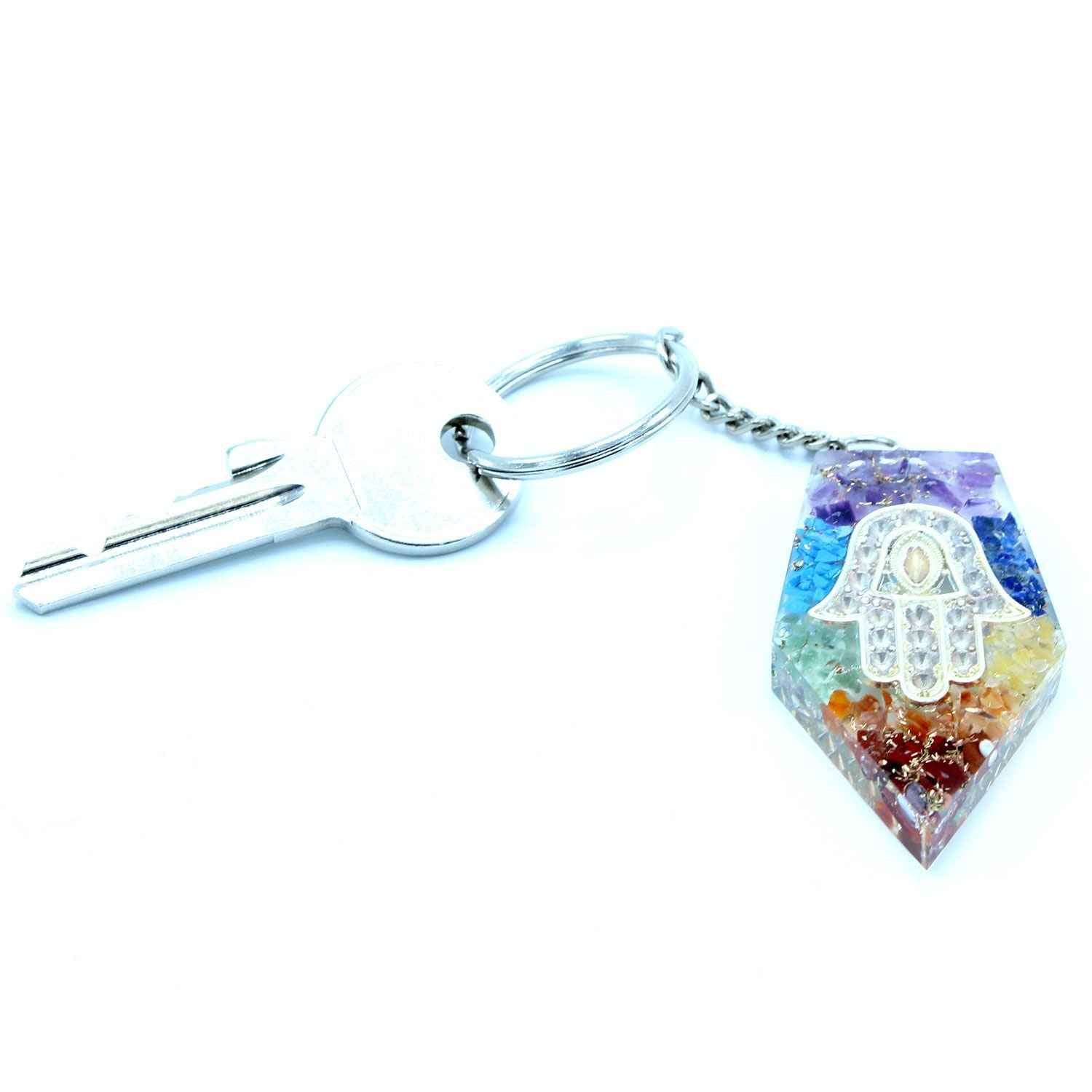Porte-clés en orgonite – Chakra et main de Hamsa en pierres fines - Bien-Être Spirituel