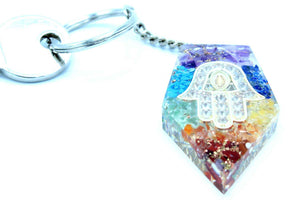 Porte-clés en orgonite – Chakra et main de Hamsa en pierres fines - Bien-Être Spirituel