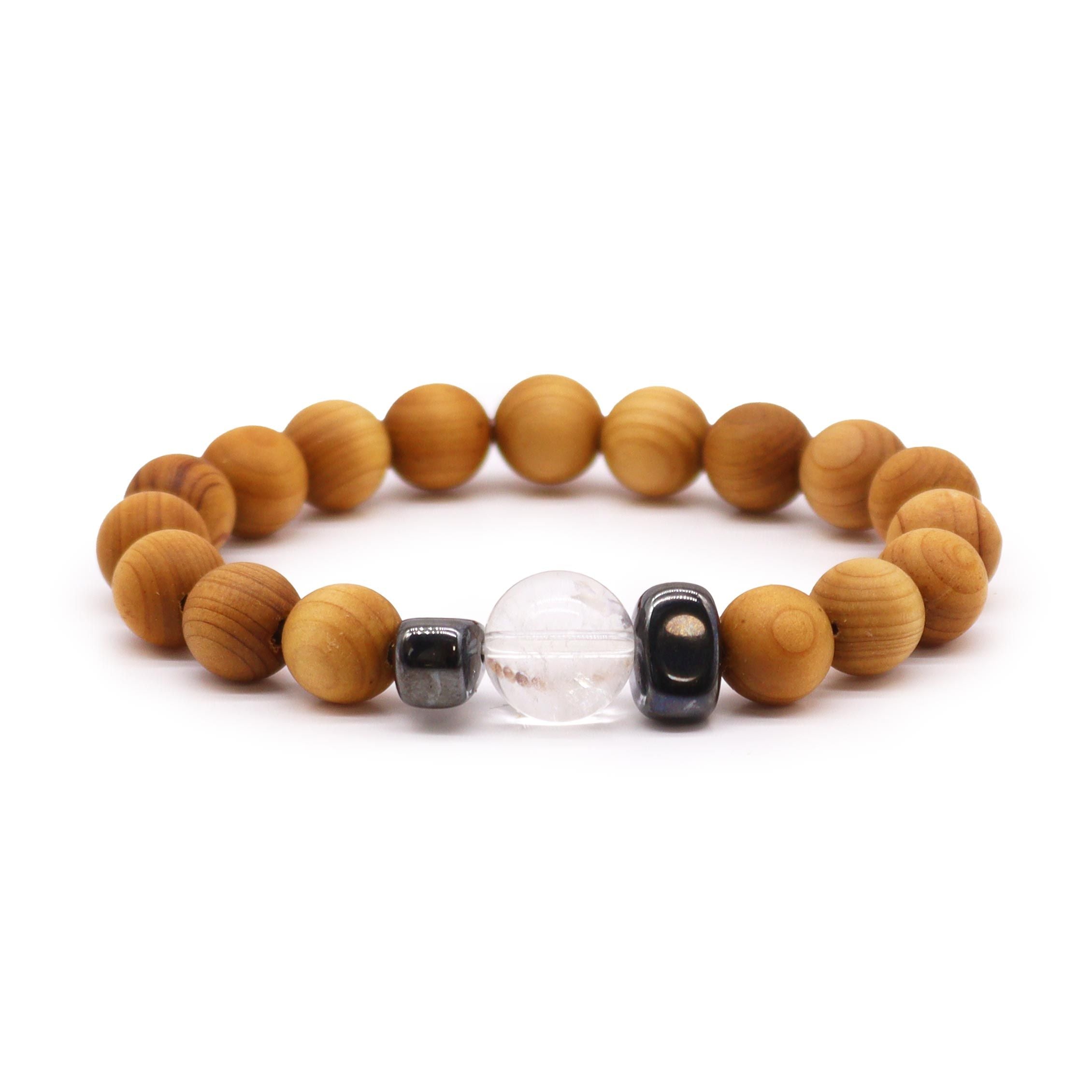 Bracelet en bois de cèdre avec quartz clair
