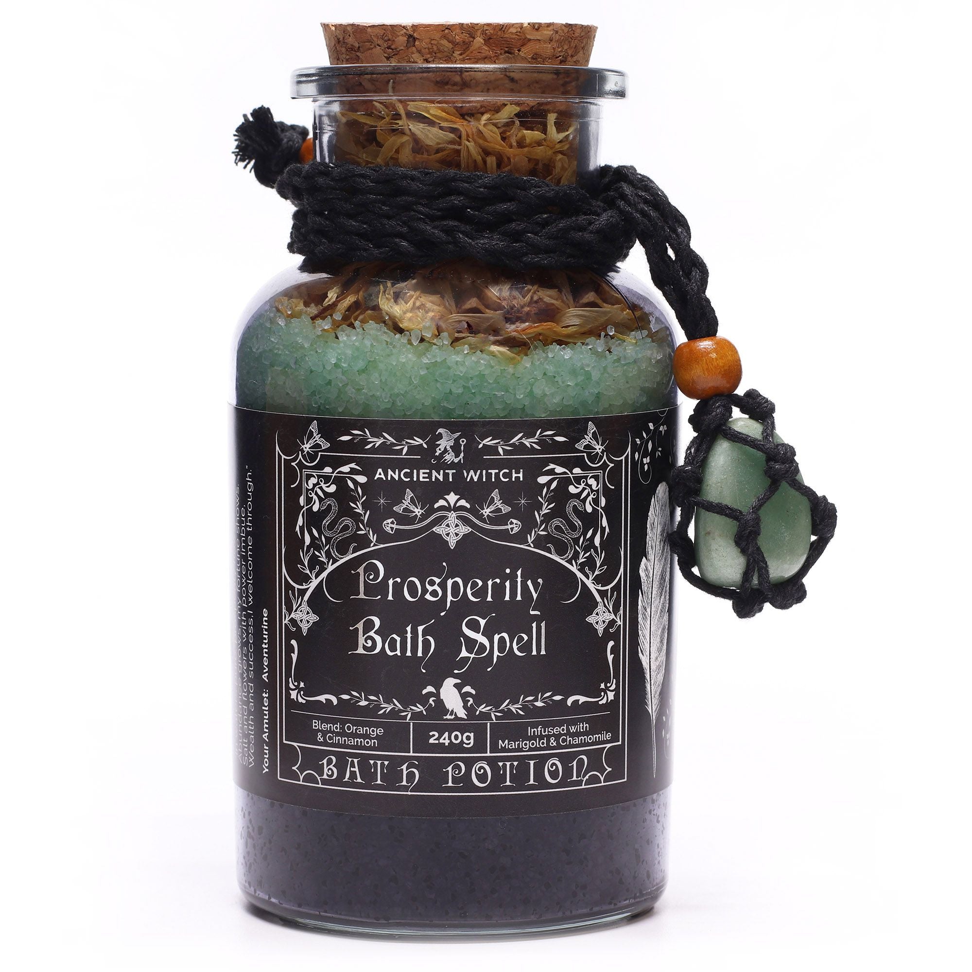 Potion de sortilège de bain de sorcière ancienne et amulette en cristal d'aventurine – Prospérité