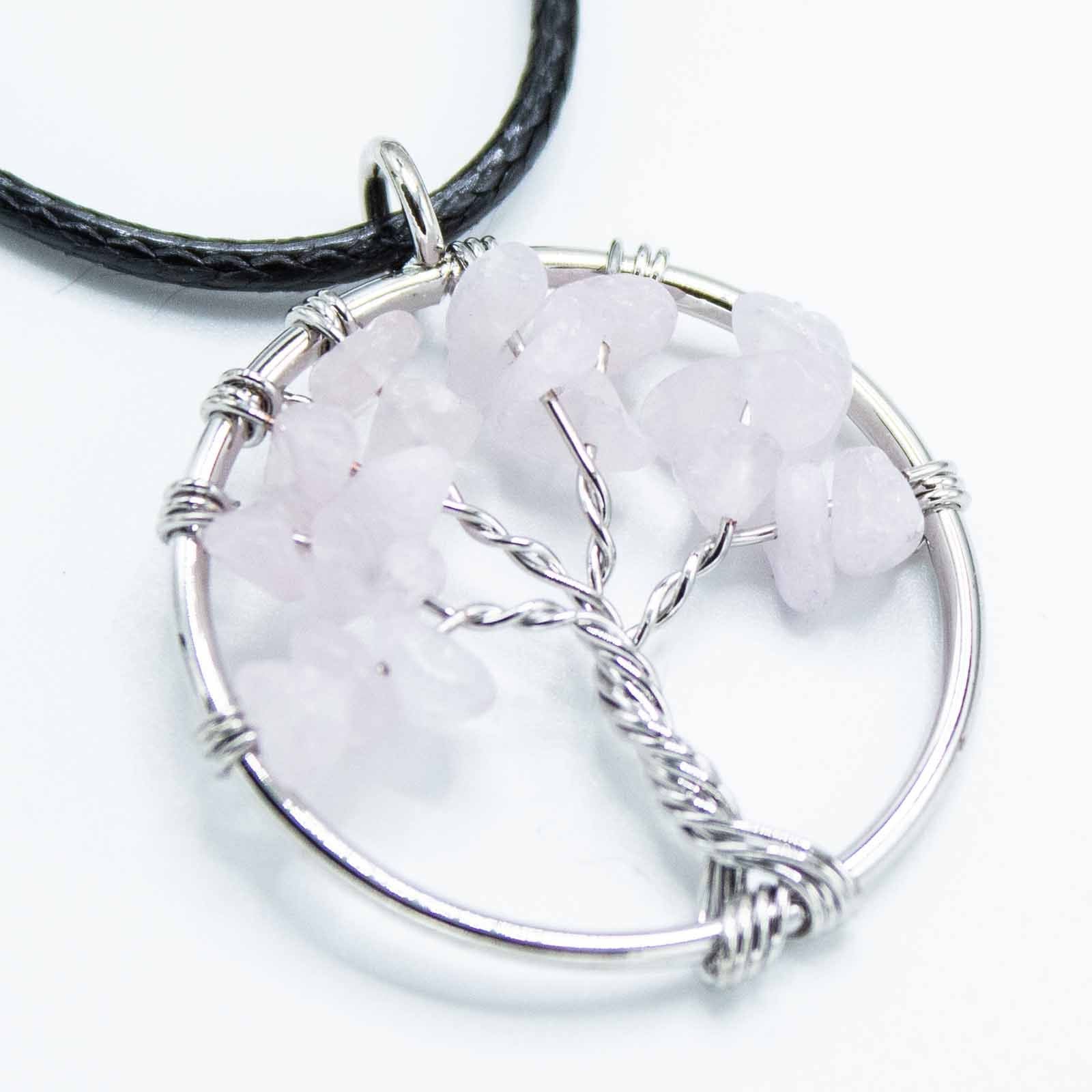 Pendentif Arbre de Vie - Quartz Rose