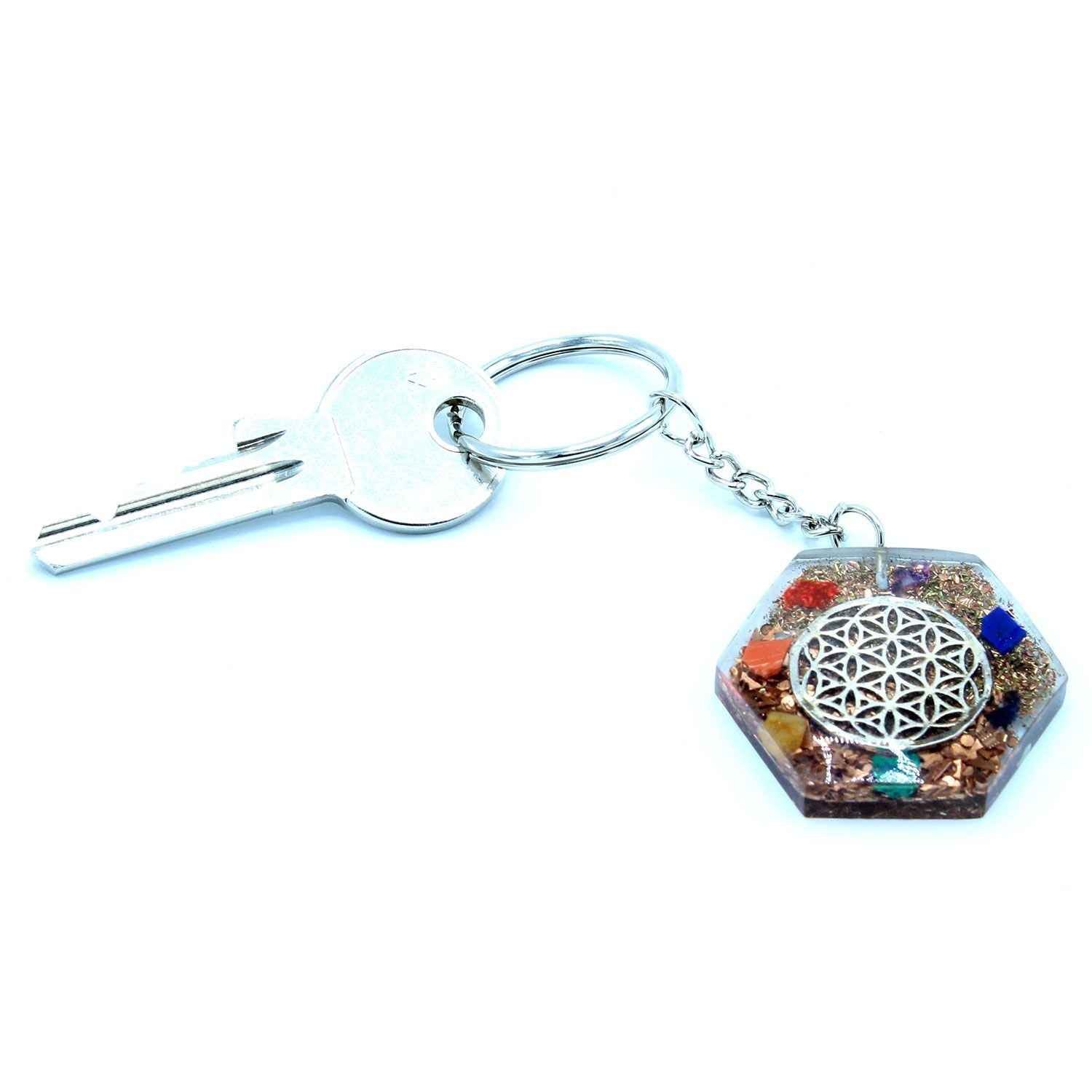 Porte-clés en orgonite – Fleur de vie octogonale - Bien-Être Spirituel
