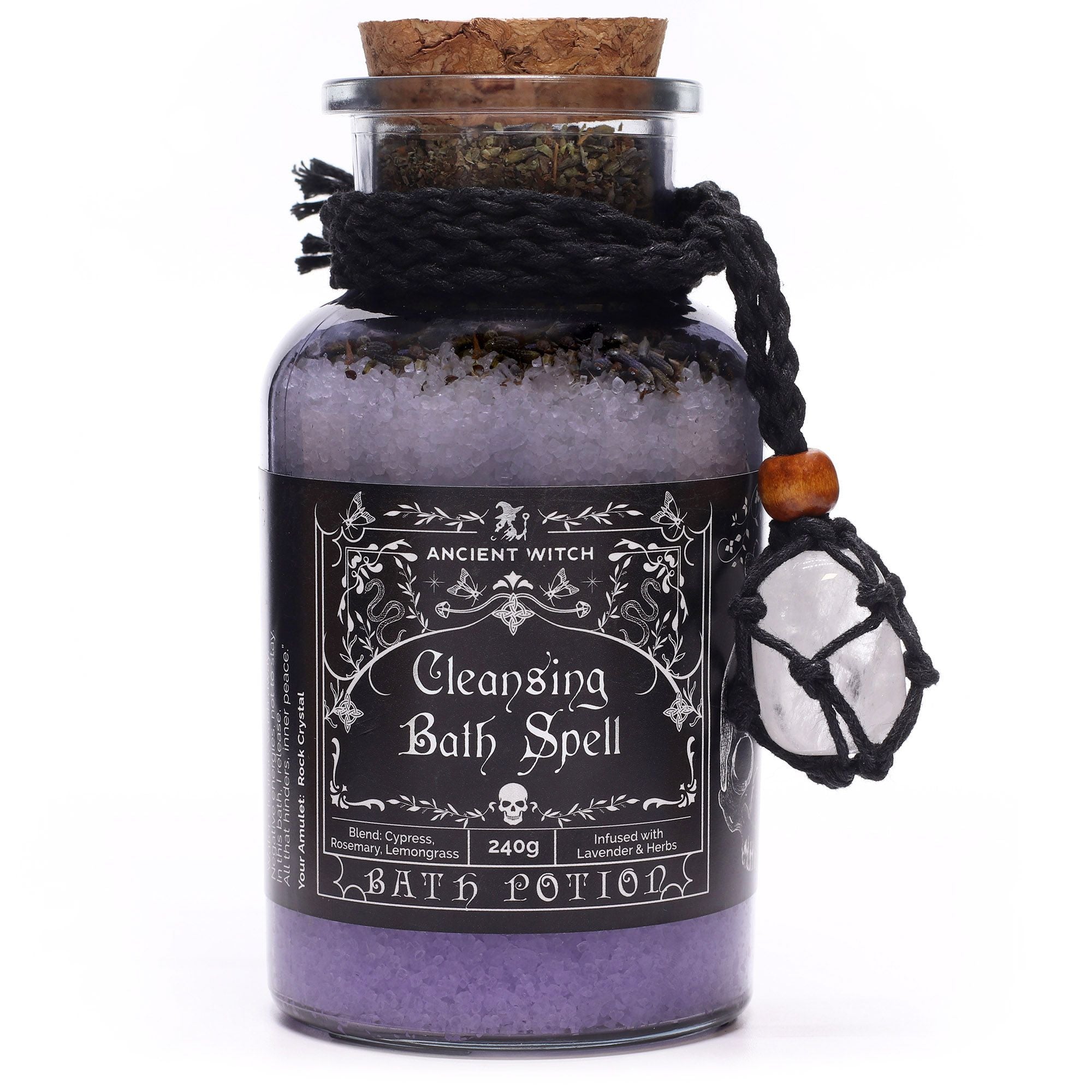 Potion de sortilège de bain de sorcière ancienne et amulette en cristal de roche – Purification