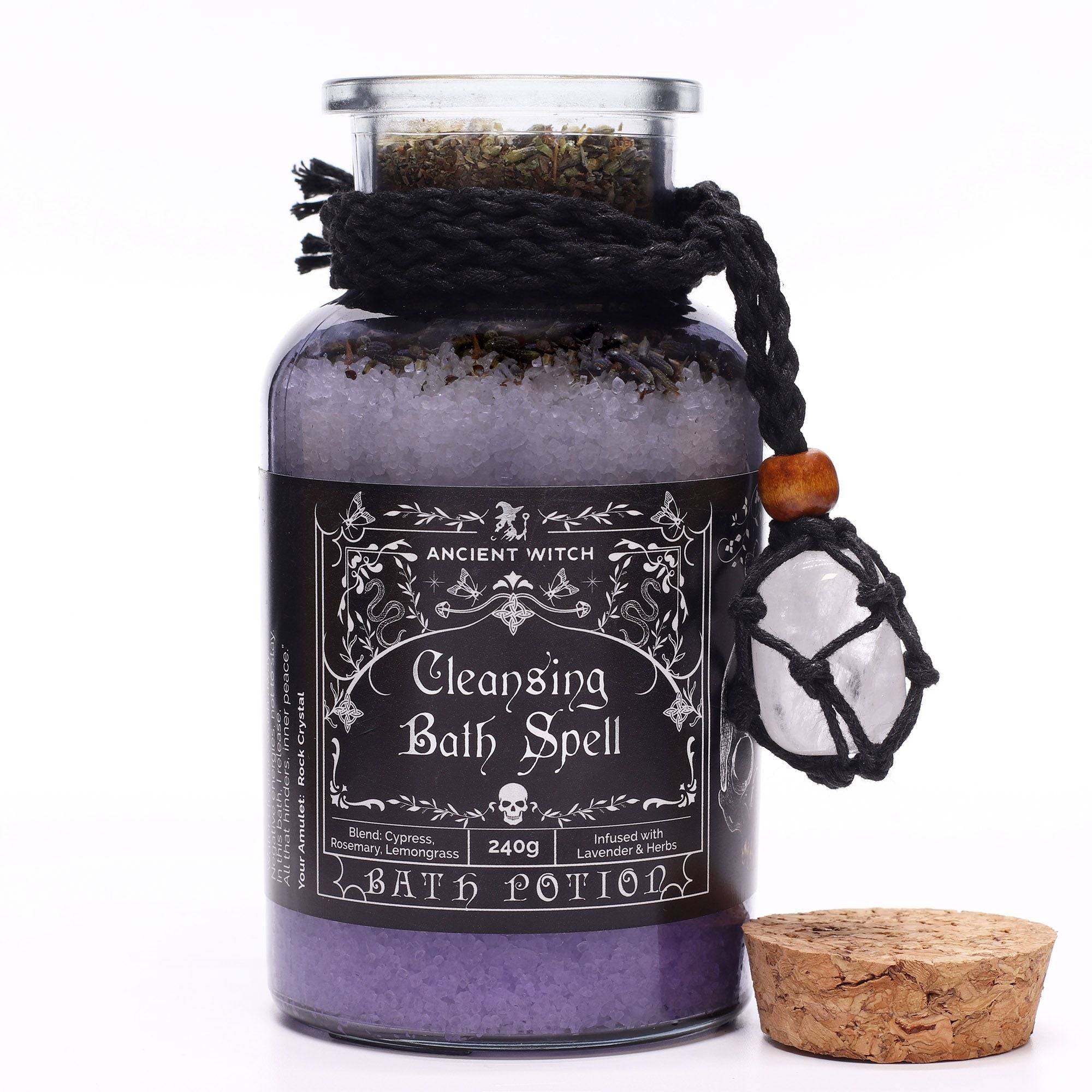 Potion de sortilège de bain de sorcière ancienne et amulette en cristal de roche – Purification