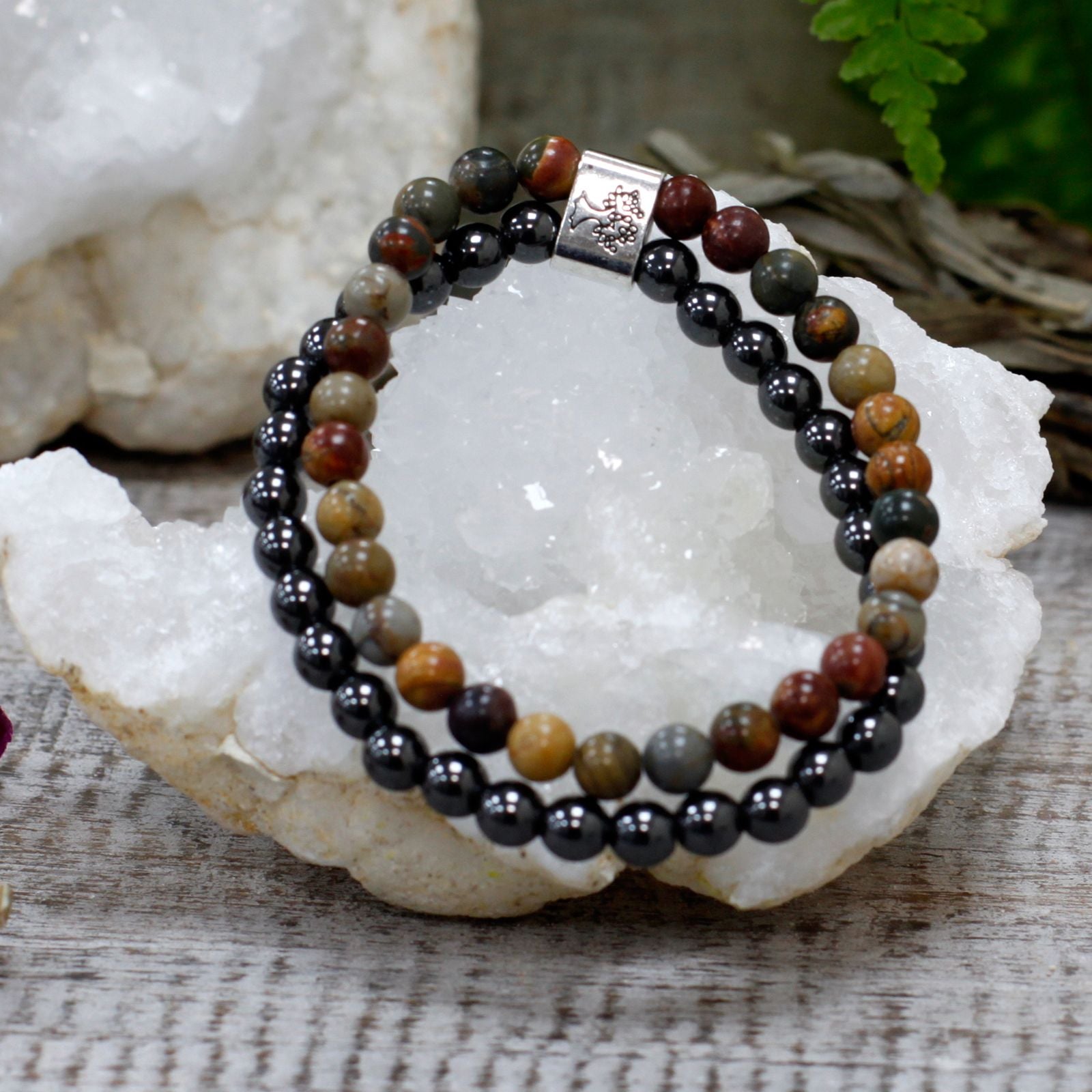 Bracelet magnétique en pierre précieuse jaspe Picasso