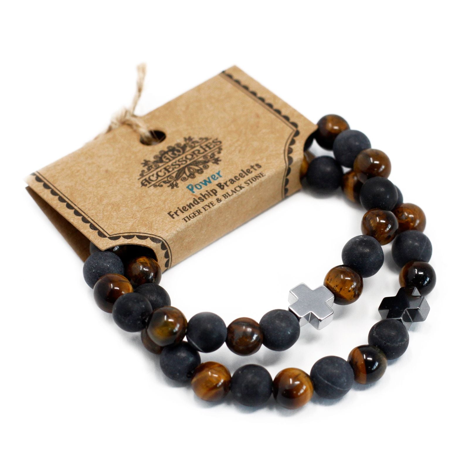 Bracelets d'amitié en pierres naturelles – Pouvoir – Œil-de-tigre et pierre noire