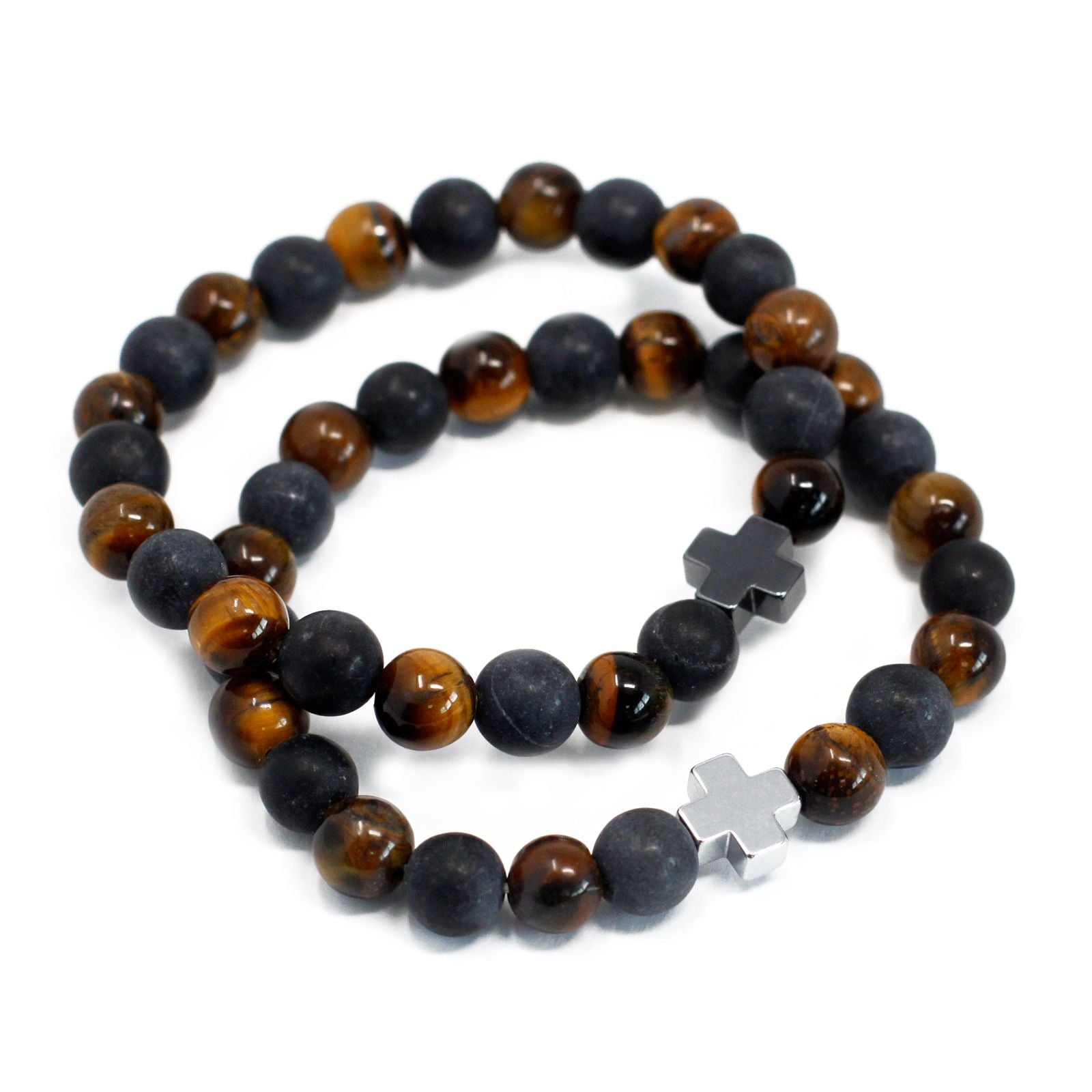 Bracelets d'amitié en pierres naturelles – Pouvoir – Œil-de-tigre et pierre noire