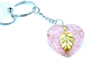 Porte-clés en orgonite – Cœurs en quartz rose et feuille d'or - Bien-Être Spirituel