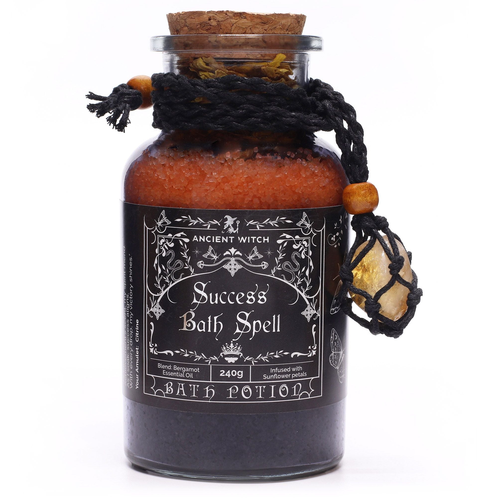Potion de sortilège de bain de sorcière ancienne et amulette en cristal de citrine – Succès