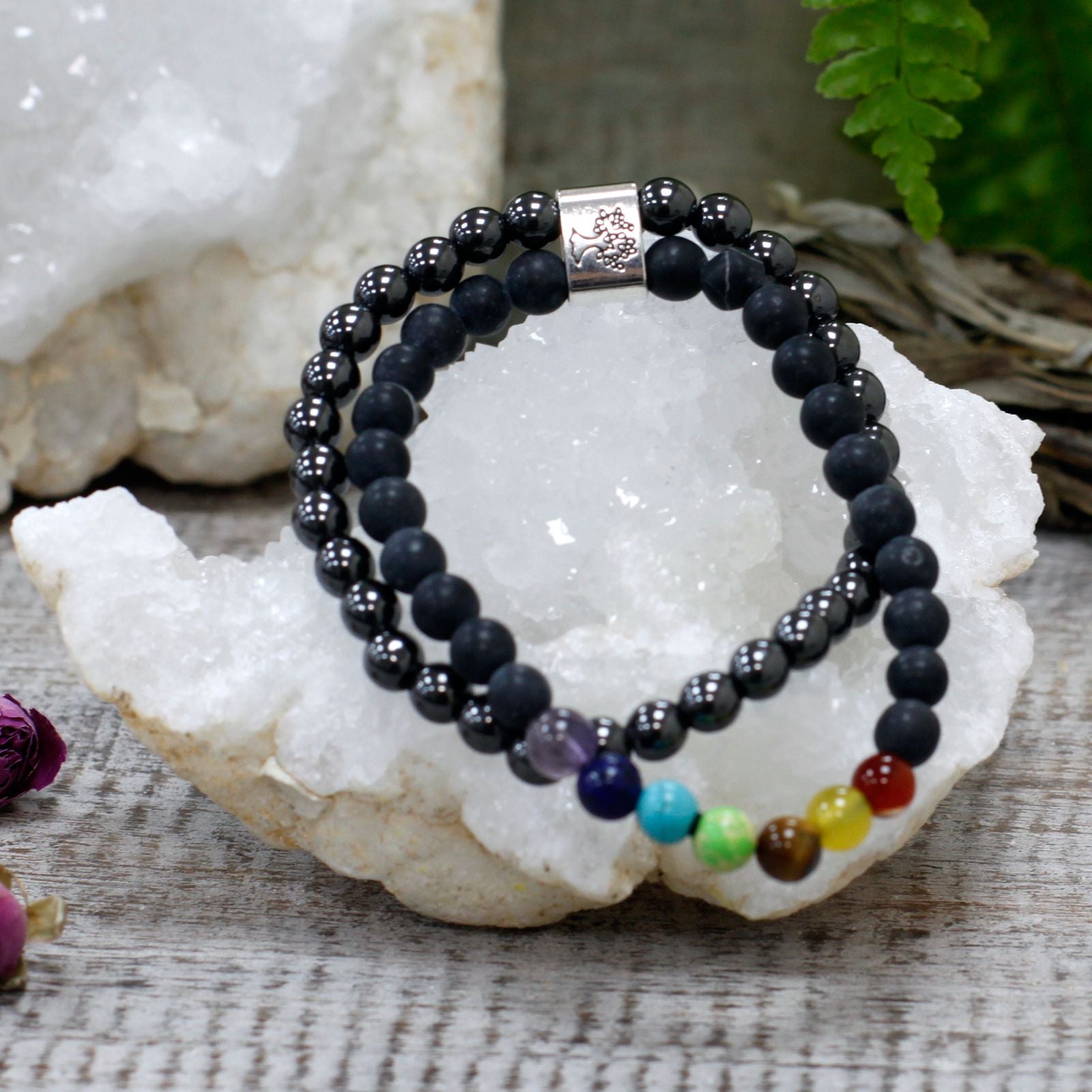 Bracelet magnétique en pierre précieuse noire Chakra