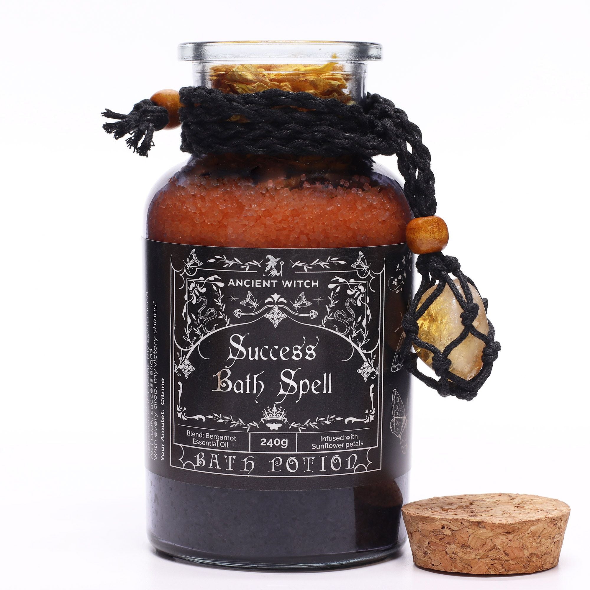 Potion de sortilège de bain de sorcière ancienne et amulette en cristal de citrine – Succès