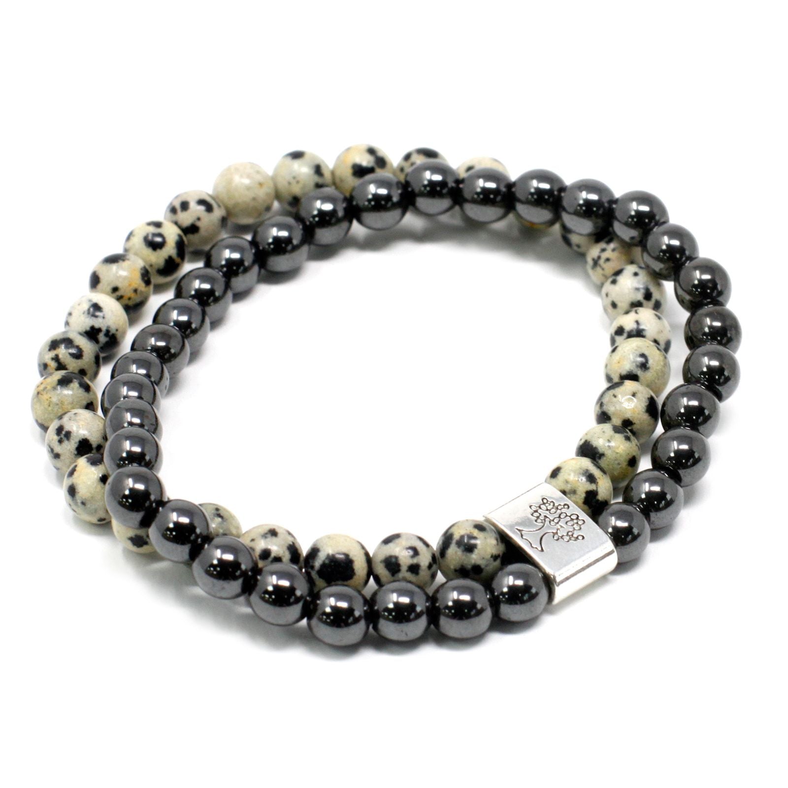 Bracelet magnétique en pierre précieuse jaspe dalmatien
