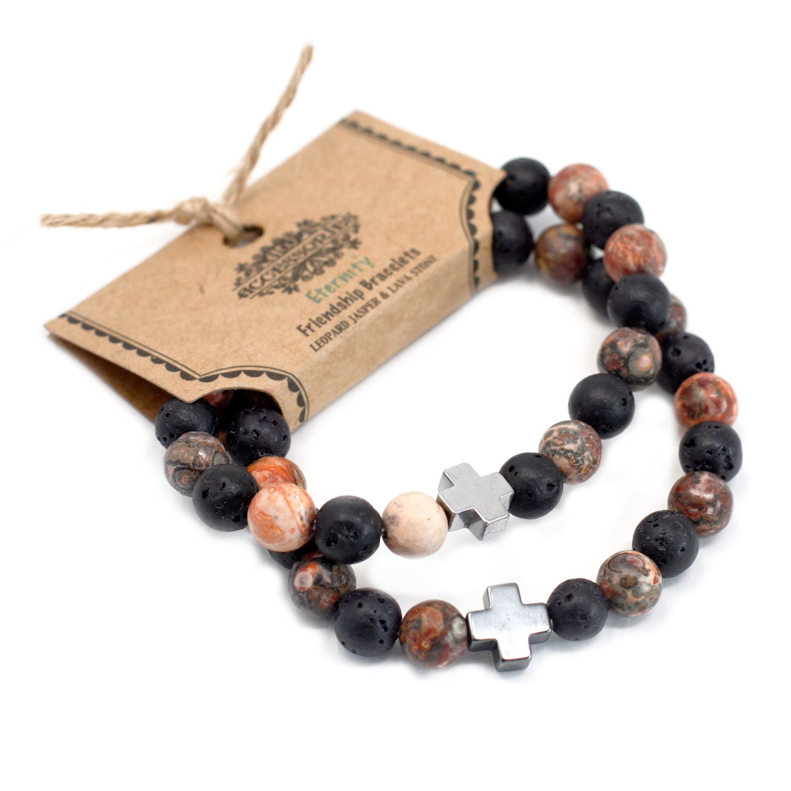 Bracelets d'amitié en pierres fines – Éternité – Jaspe et pierre de lave