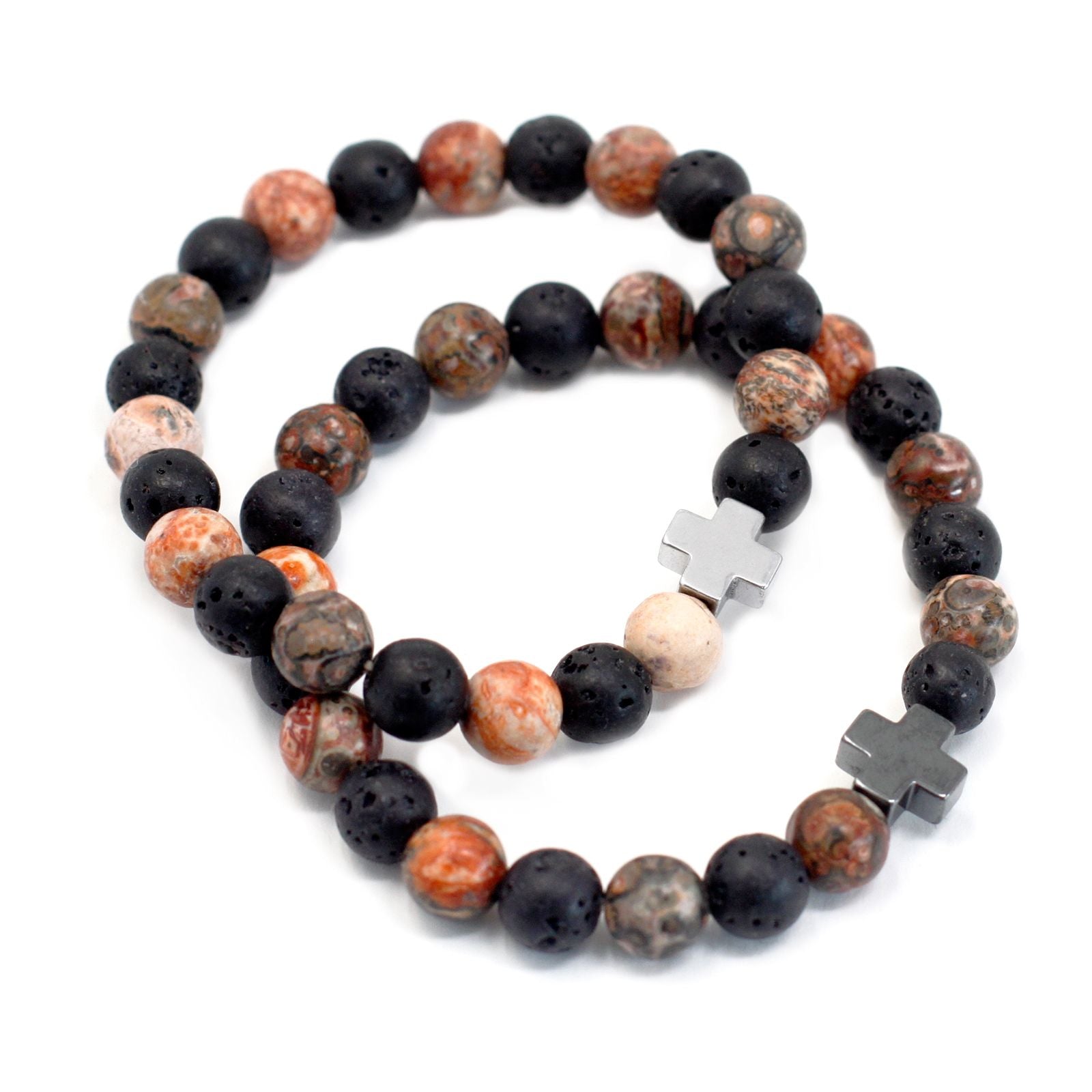 Bracelets d'amitié en pierres fines – Éternité – Jaspe et pierre de lave