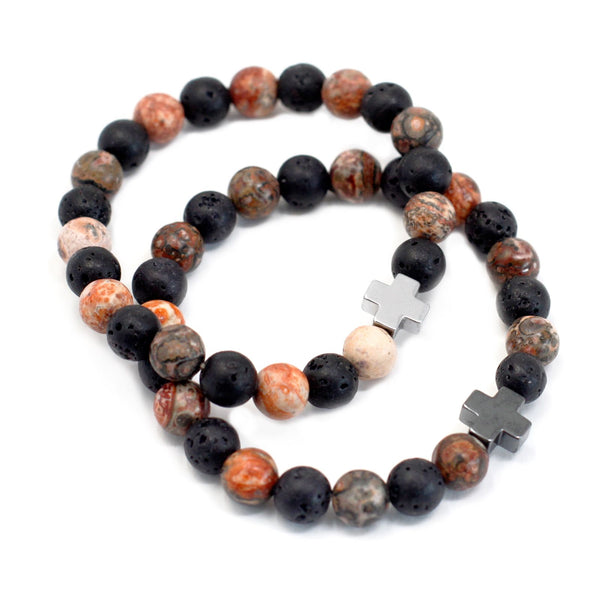 Bracelets d'amitié en pierres fines – Éternité – Jaspe et pierre de lave