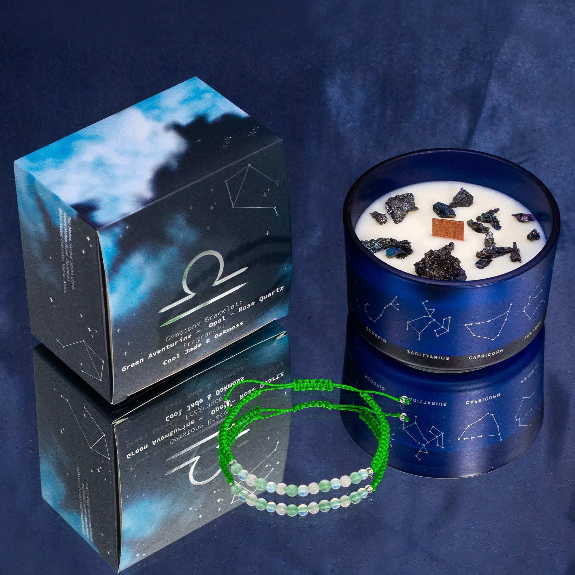 Bougie zodiaque de la Balance avec bracelet en pierre précieuse