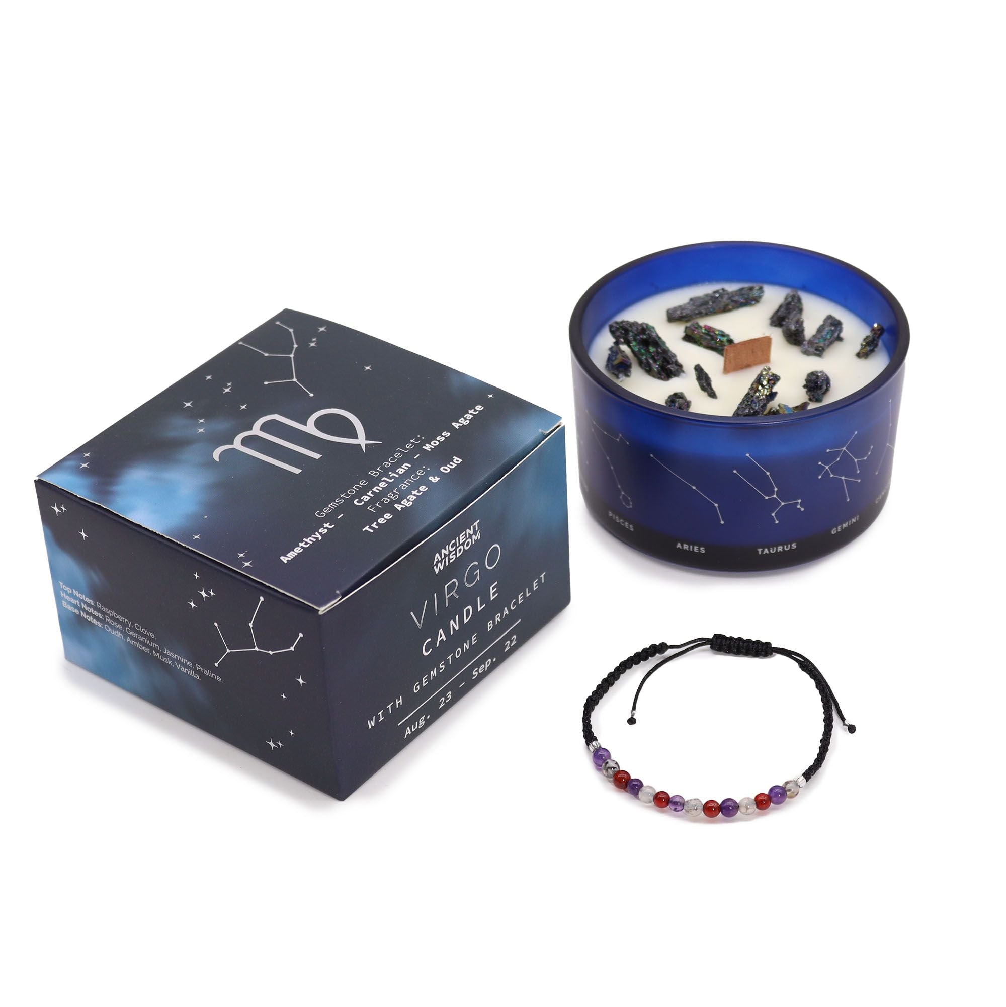 Bougie zodiaque de la Vierge avec bracelet en pierres precieuse