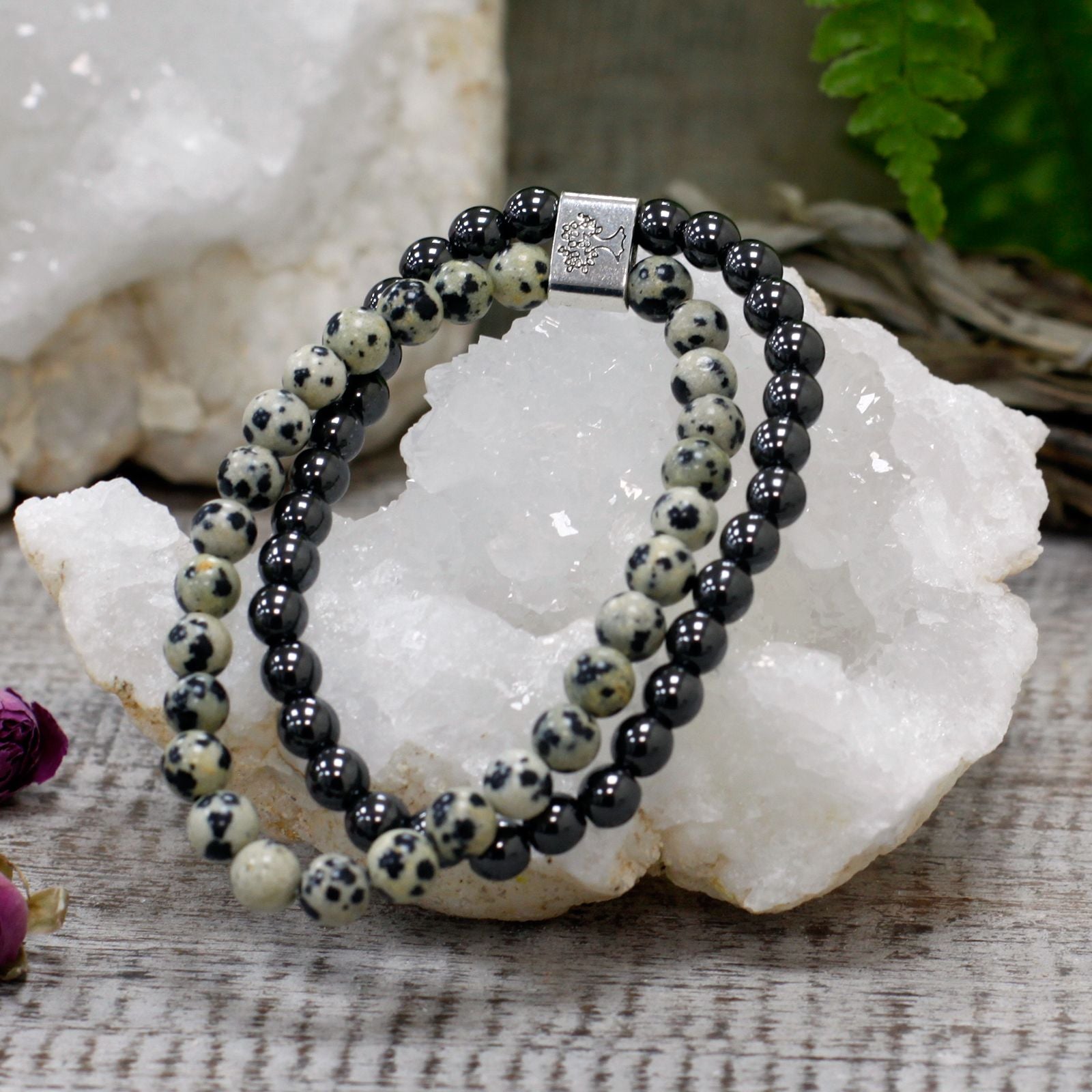 Bracelet magnétique en pierre précieuse jaspe dalmatien