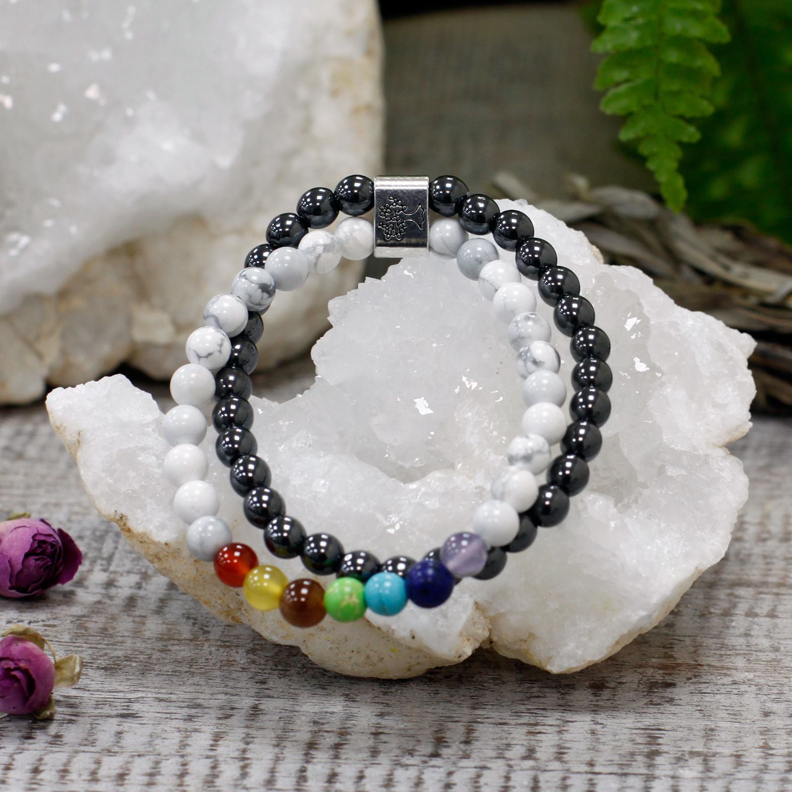 Bracelet magnétique en pierre précieuse Howlite blanche Chakra