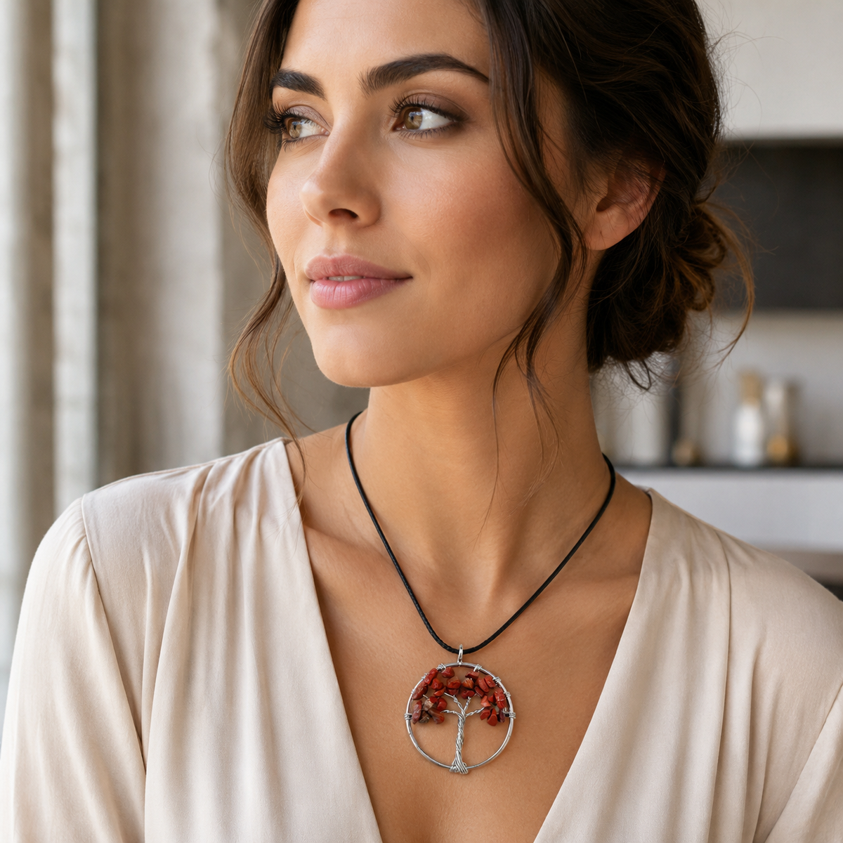 Pendentif Arbre de Vie en Jaspe rouge